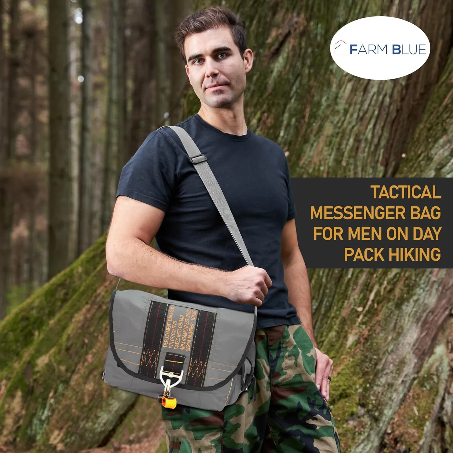 Farm Blue Tactical Messenger Bag - Smaller Military Satchel Bag for Men and Women - Water Resistant Crossbody Tote Sling Bag