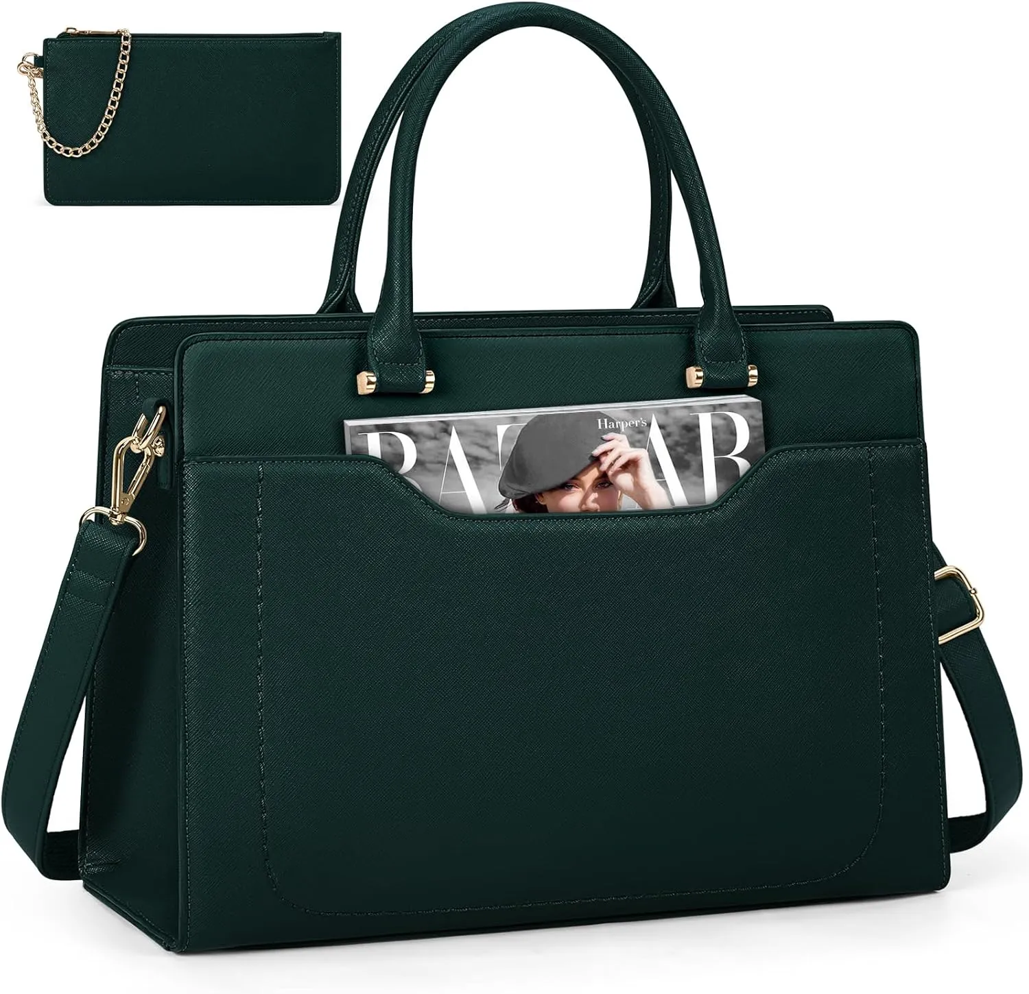Laptop Bag for Women 15.6 inch Laptop Tote Bag Waterproof Leather Work Bags Large Capacity Computer Bag with Clutch Purse for Work College Teacher Travel, Green