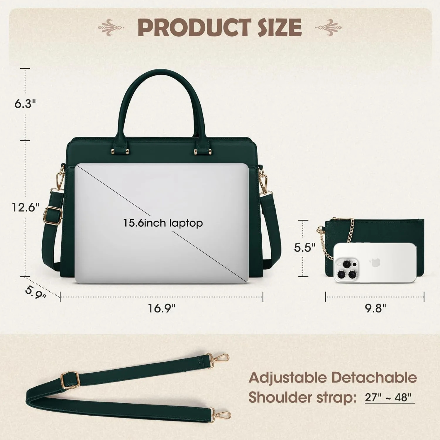 Laptop Bag for Women 15.6 inch Laptop Tote Bag Waterproof Leather Work Bags Large Capacity Computer Bag with Clutch Purse for Work College Teacher Travel, Green