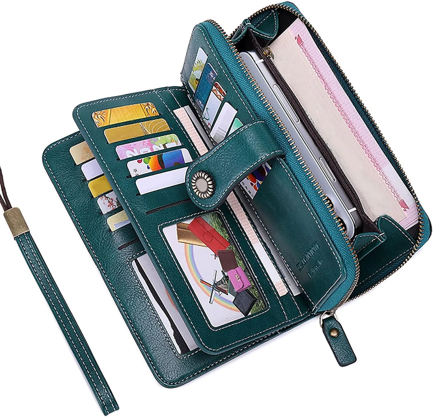 Rfid Wallet Women, Leather Wallet Wristlet, Bifold Rfid Blocking Zip Around Large Capacity Credit Card Holder Clutch Purses