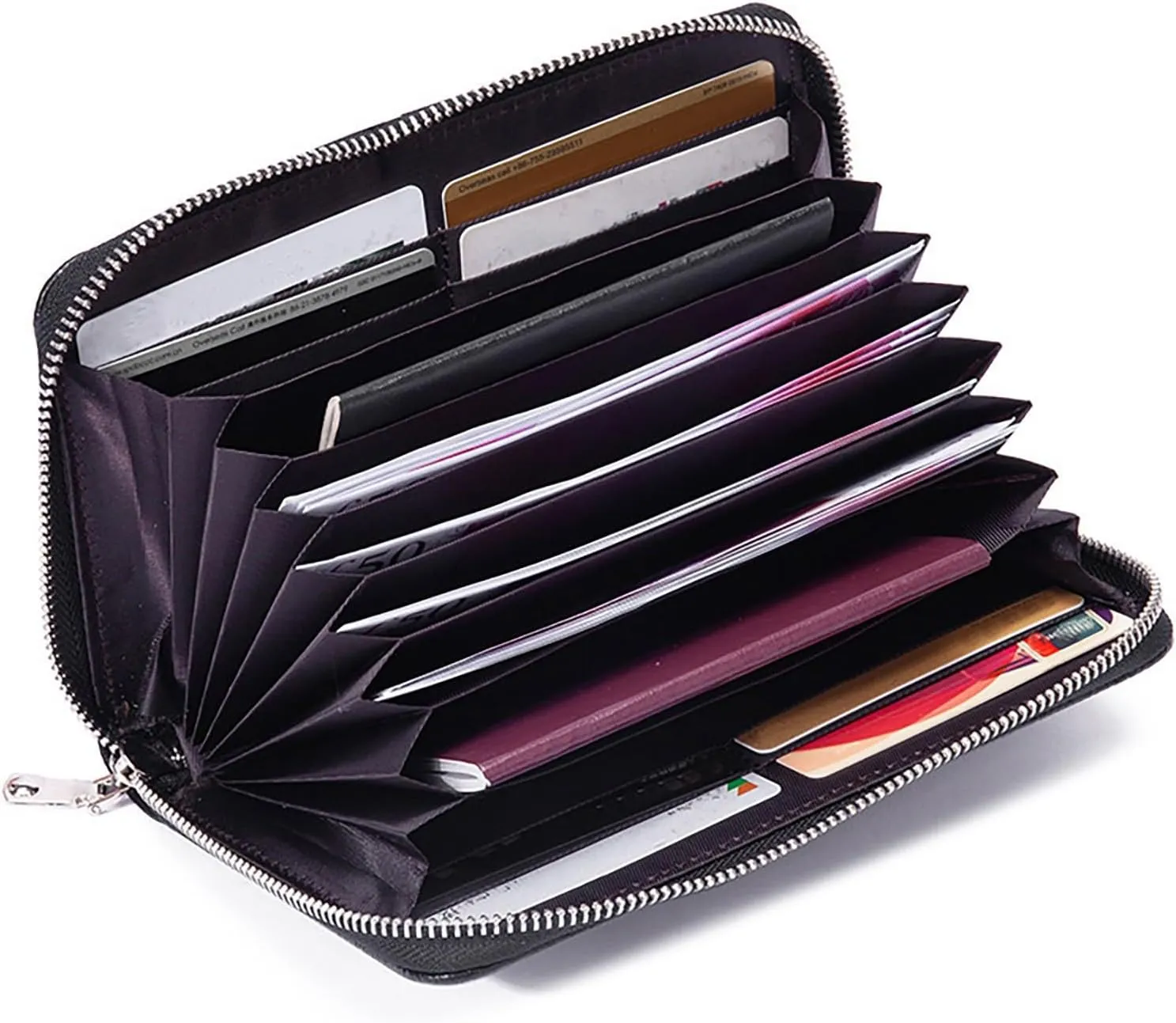 Rfid Wallet Women, Leather Wallet Wristlet, Bifold Rfid Blocking Zip Around Large Capacity Credit Card Holder Clutch Purses