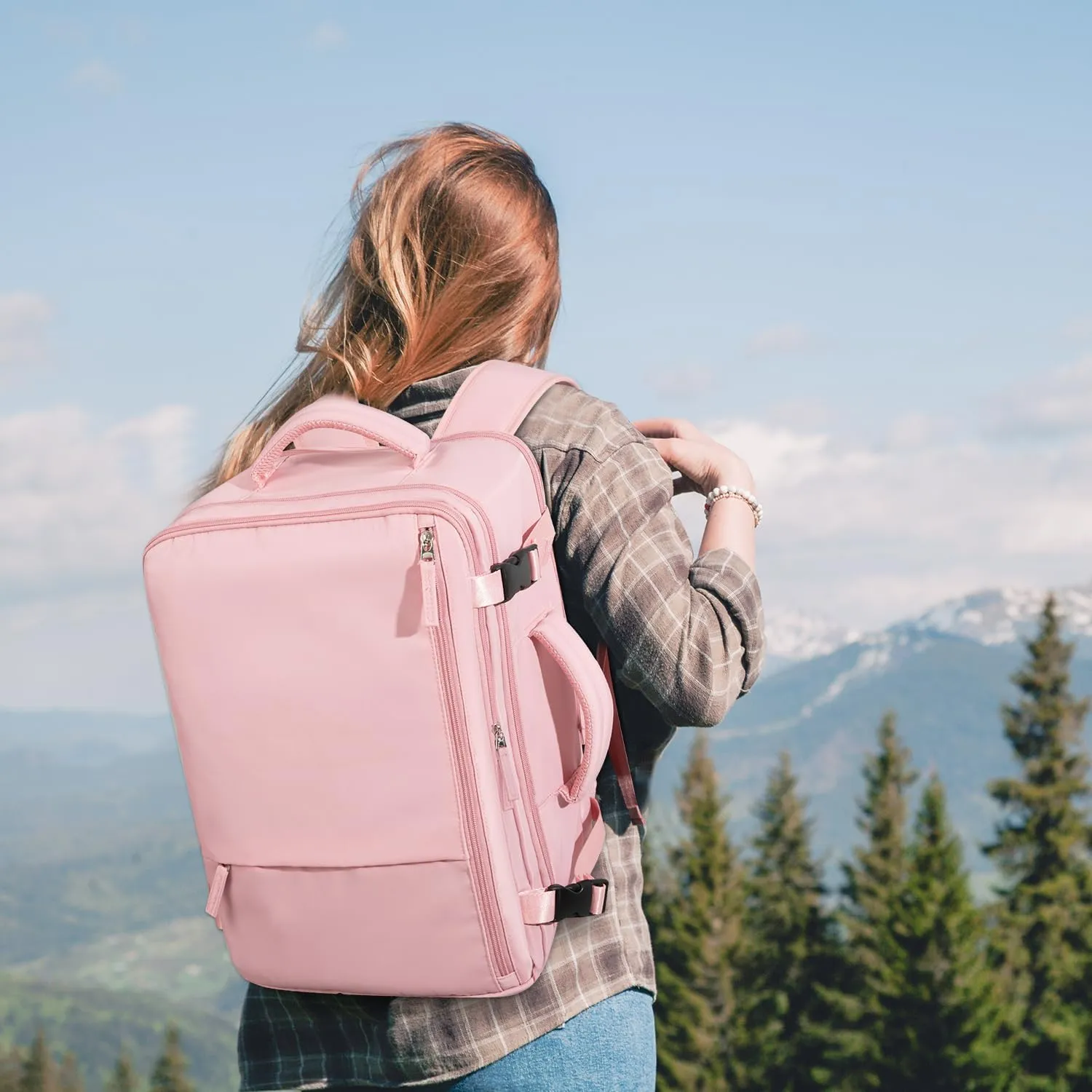 Travel Backpack for Women, Large Carry On Backpack, Waterproof, 17.3 Inch Laptop Backpack, College Bag, Pink