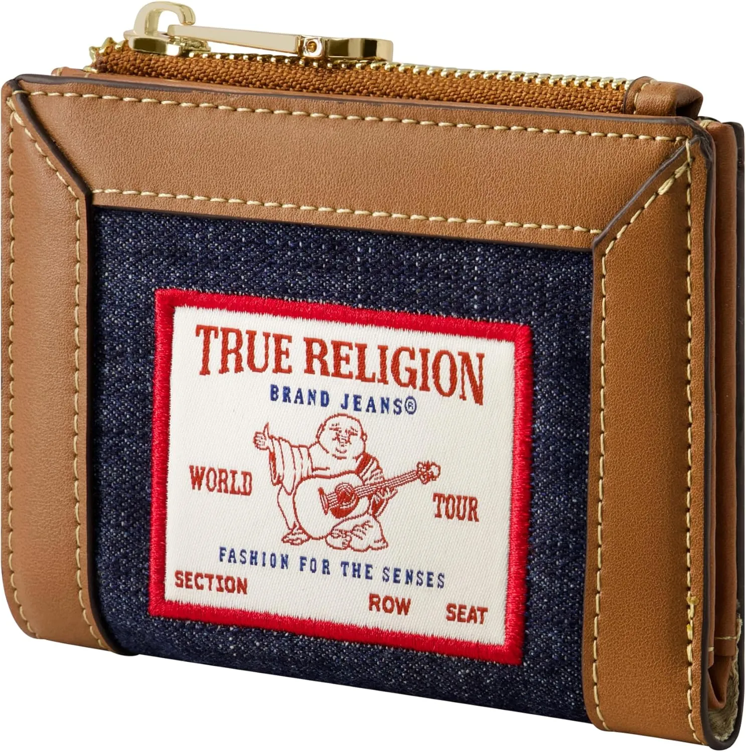 True Religion Women's Mini Wallet, Buddha Patch Small Compact Clutch Purse, Dark Denim, One Size, Dark Denim