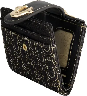 True Religion Women's Mini Wallet, Horseshoe Logo Small Compact Clutch Purse, Black, One Size, Black