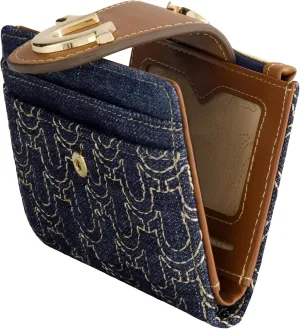 True Religion Women's Mini Wallet, Horseshoe Logo Small Compact Clutch Purse, Dark Denim, One Size, Dark Denim